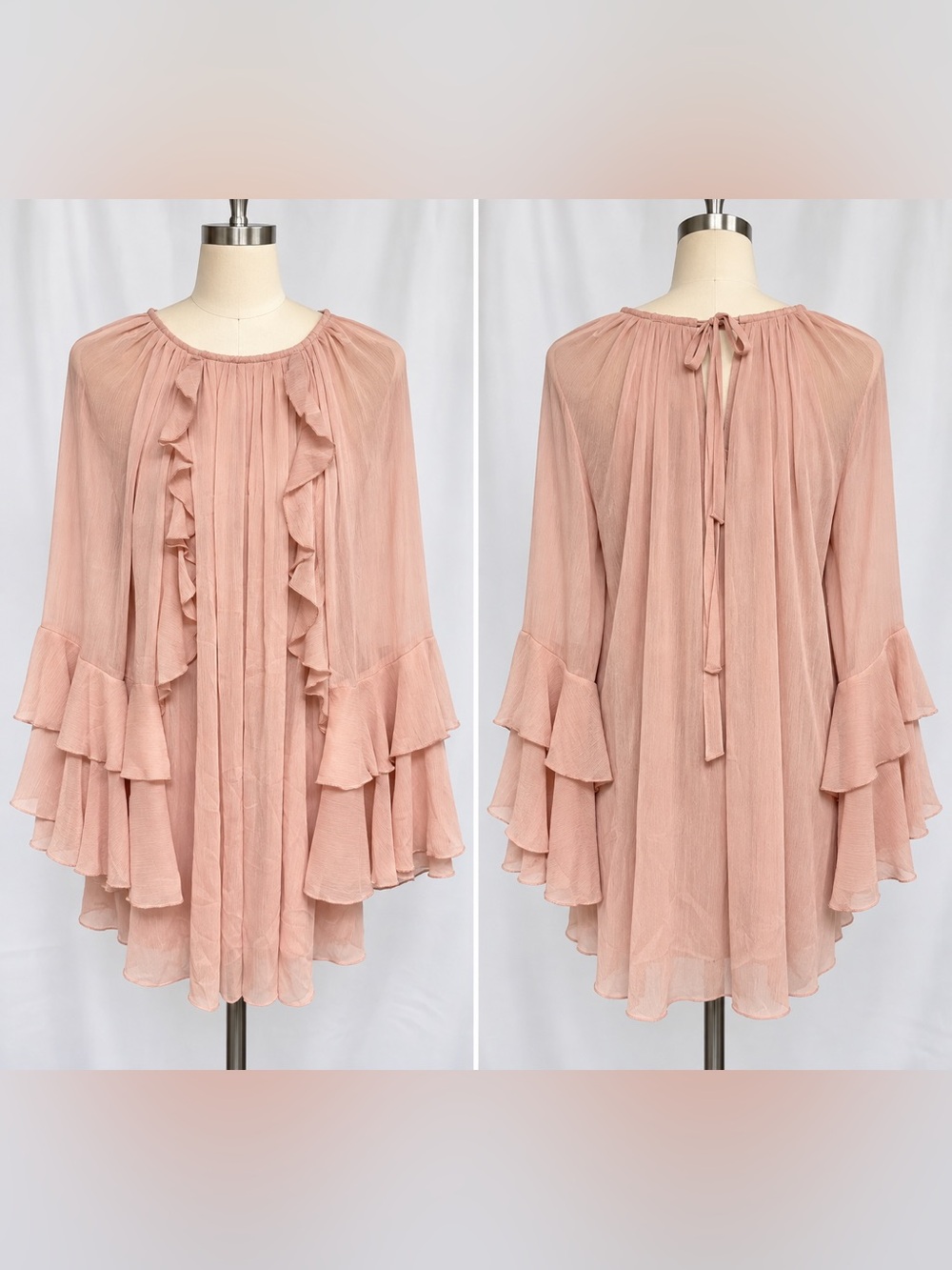 B. Darlin Blush Pink Ruffle Bell Sleeve Dress 3/4 NWT